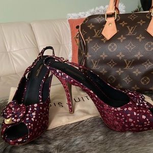 Louis Vuitton Burgundy Floral Slingback Sandals